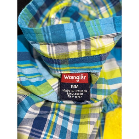 Wrangler Button Up One Piece Body Suit Blue & Yellow Plaid 18 Months Cotton - Picture 5 of 8